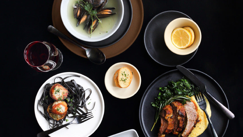 commercial restaurant dinnerware set by Tuxton
